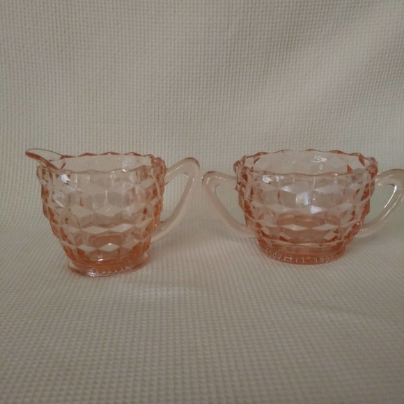 Vintage Depression Era Jeannette Creamer n Sugar Bowl in "Cube Pink" - Picture 9 of 14